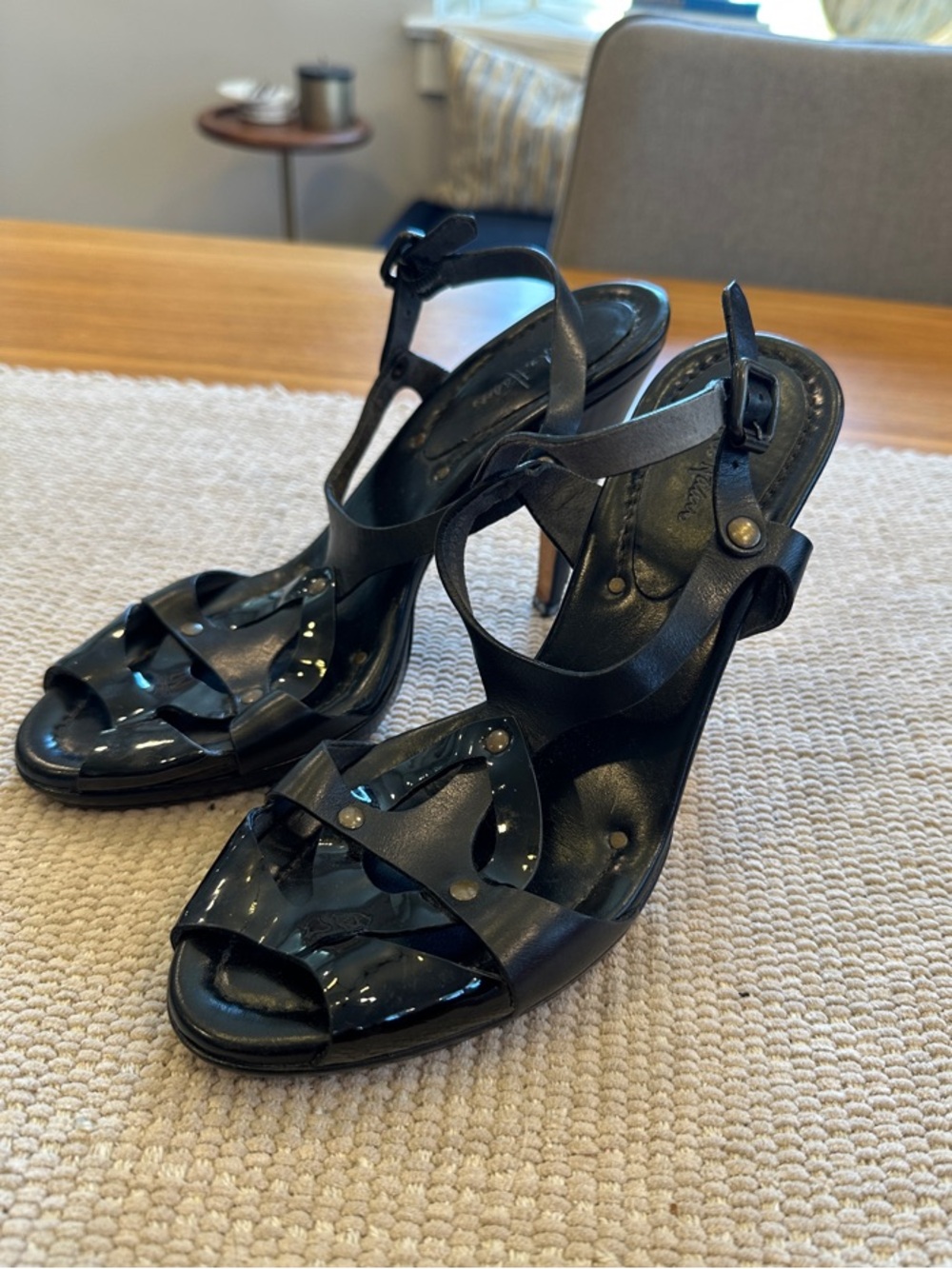 Cole Haan Black Strappy T-Strap Heels
